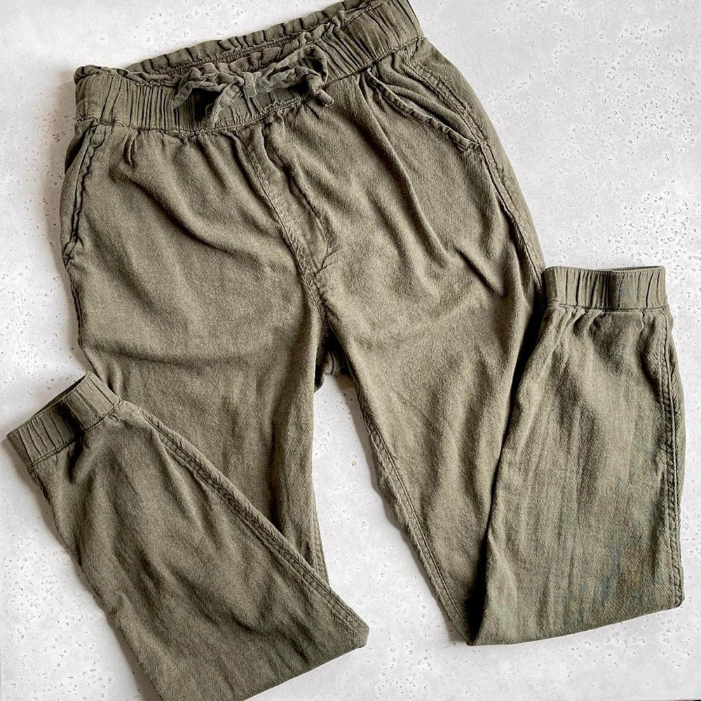 Hollister Olive Green High Waist Cotton Viscose Linen Lightweight Jogger Pants S - Picture 1 of 7